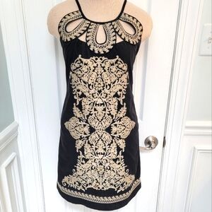 Anthropologie Aryn K. Black and Gold Sleeveless Dress S
